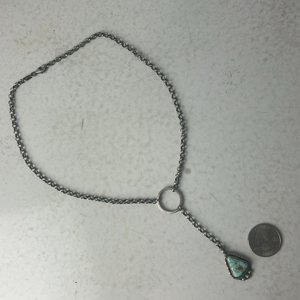 Chatfields Turquoise Sterling Native American Western Cowboy Lariat Necklace - Picture 7 of 8